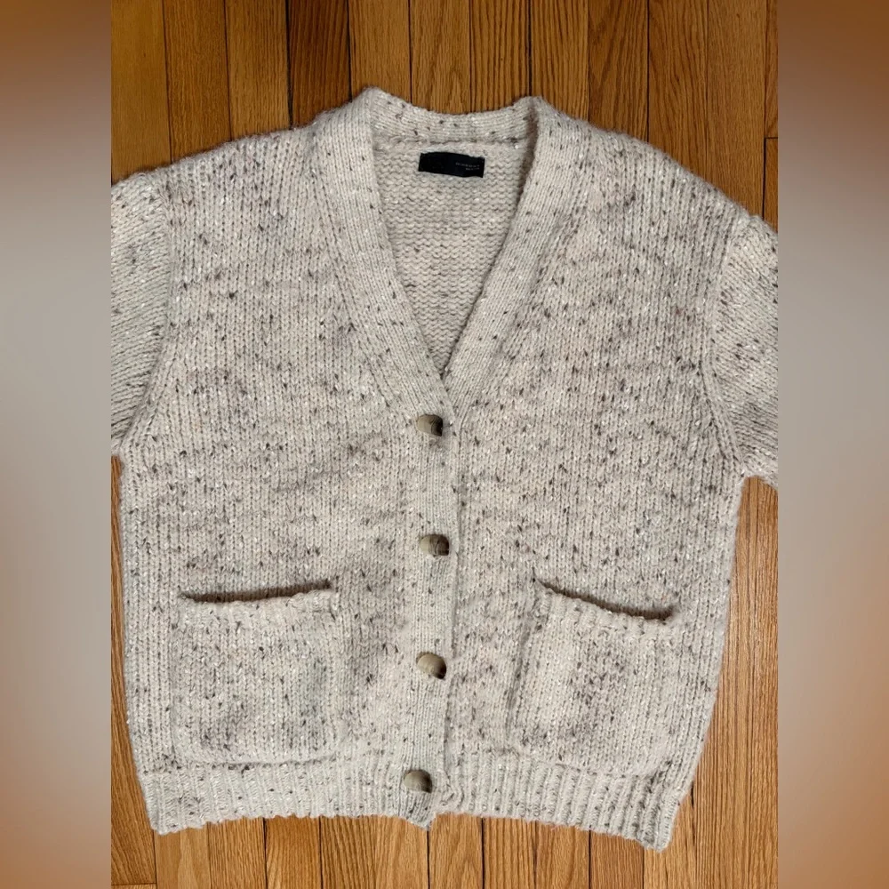 Zara Oversized Chunky Knit Cardigan Sweater Beige Speckled Button Front M-L. - Picture 1 of 7